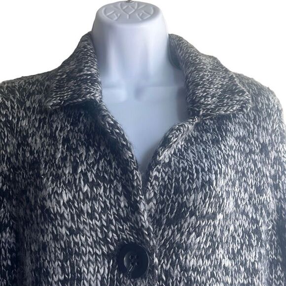 Pendleton Black Gray Marled Sweater Coat 3 Button Med Petite Wool Blend Grandma - Picture 3 of 11